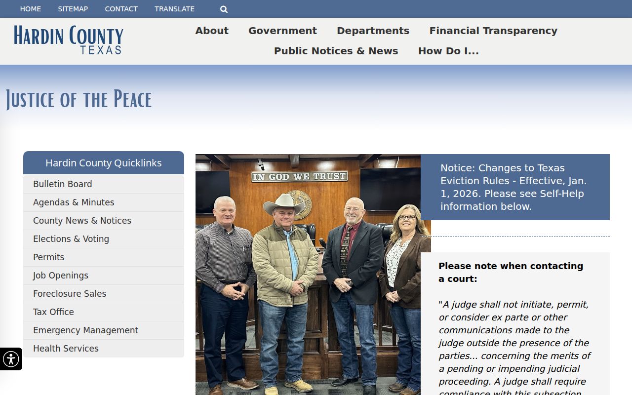 Hardin County civil docket routes for six Justice of the Peace courts