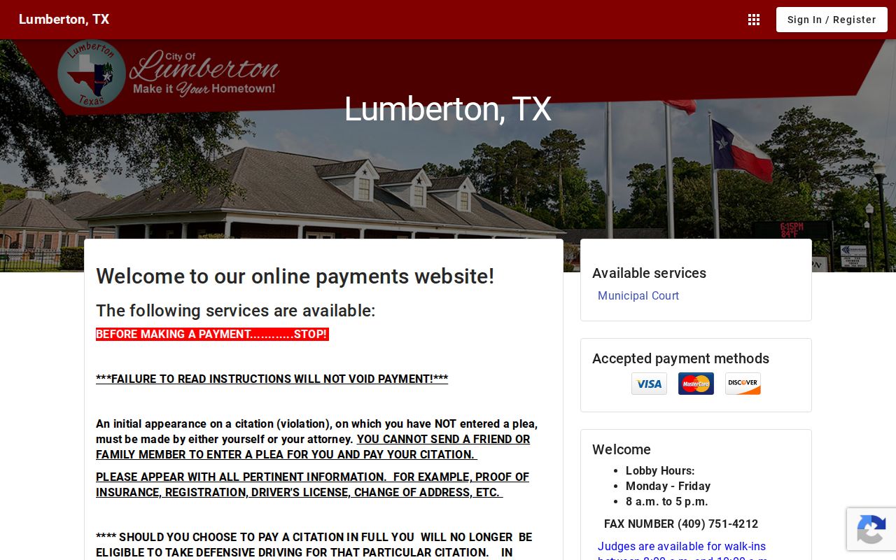 Hardin County court record payment notices for Lumberton Municipal Court