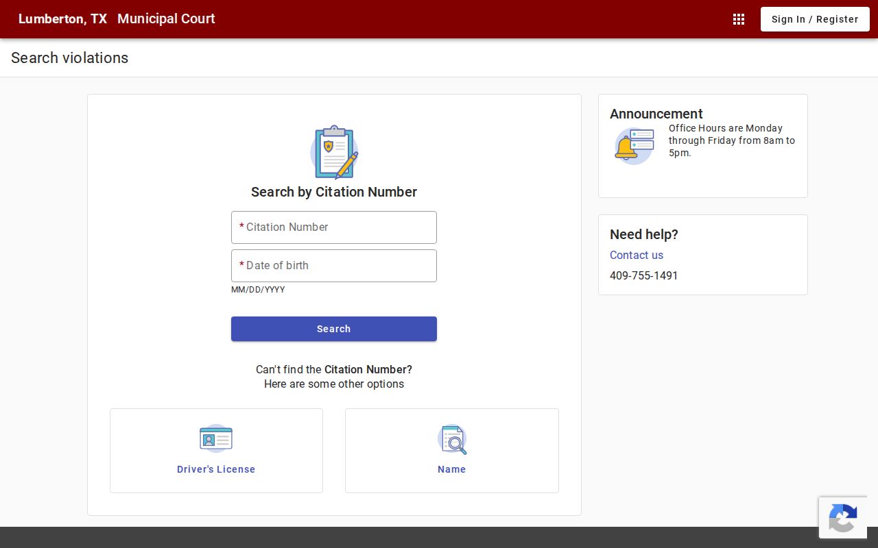Hardin County court record search modes for a Lumberton traffic ticket