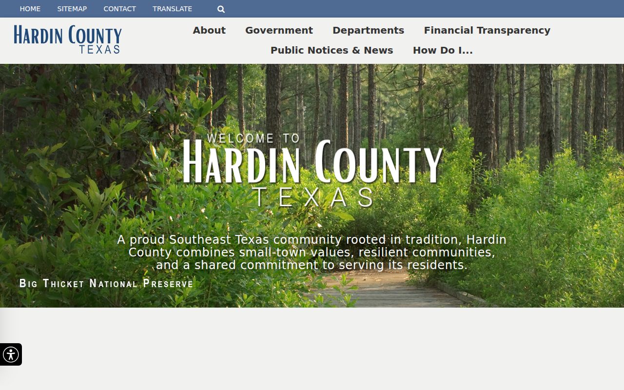 Hardin County court docket courthouse and government navigation